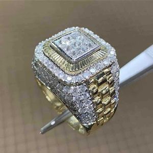 Anneaux de bande Dominering Gold couleur hip hop anneau pour hommes femmes mode incrustée blanc zircon pierres punk anneau de mariage bijoux J230330
