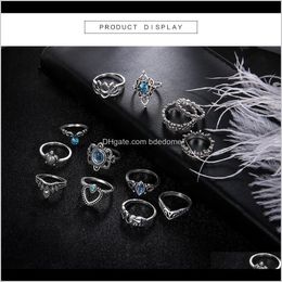 Band ringen drop levering 2021 Europese en Amerikaanse sieraden retro diamant gesneden kroon sterrenhemel edelsteen 13-delige combinatie set ring XEU0