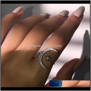 Band ringen drop levering 2021 vintage minimalistische zirkoon maan ster opening ring voor charmante vrouwen partij Boheemse sieraden Leuke geschenk 6NTXV