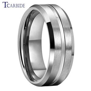 Anneaux de bande Dropshipping 8mm en acier inoxydable bague de mariage hommes femmes vie quotidienne cadeau bijoux rainuré biseauté brossé confort Fit 240125