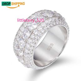 Anillos de banda Dropshipping Alta calidad Pass Diamond Tester 5 filas VVS Moissanite Diamond Finger Ring 925 Sterling Silver Hip Hop Jewelry