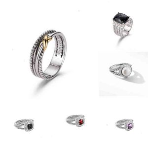 Anneaux de bande Dy Twisted Two-color Cross Ring Femmes Mode Platine Plaqué Noir Thai Silver Vente Chaude Bijoux