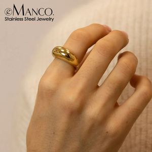 Anneaux de bande e-Manco mode anneaux simples en acier inoxydable pour femmes anneaux d'arc bijoux anneau géométrique taille 5 6 7 8 231024