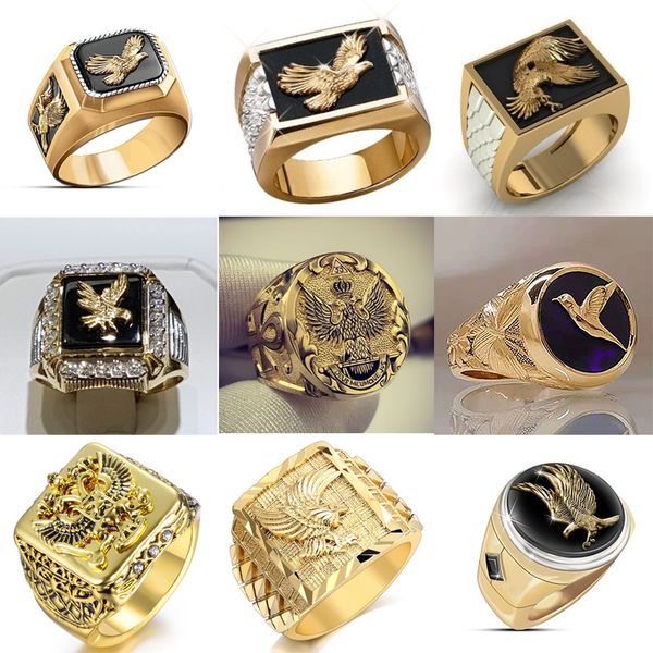 ¡Colección Eagle de los anillos de la banda! Domineering Metal Eagle Anillo para hombre Estilo punk Esmalte Animal Anillos masculinos Joyería Accesorios de mano Tamaño 613 230410