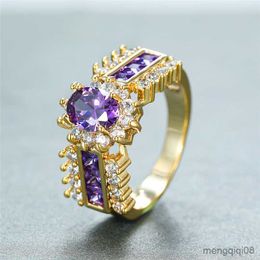 Anillos de banda elegante mujer cristal púrpura anillo ovalado amarillo oro Color boda para mujeres moda geométrica amor compromiso
