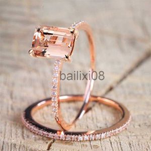 Band Ringen Elegante Luxe Rose Goud Kleuren Ringen voor Vrouwen Trendy Metalen Ingelegd Champagne Steen Trouwring Set Verlovingssieraden J230719