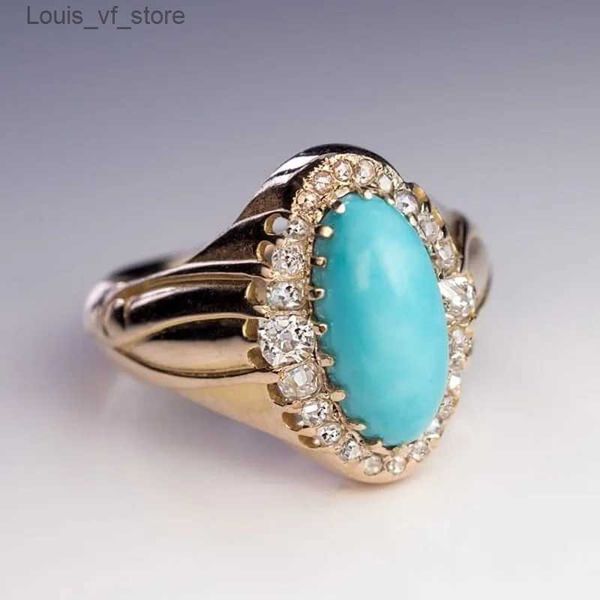 Anneaux de bande élégante Stone bleu ovale exquise mode or couleur or incrusté blanc zircon pierres de fête d'anneau bijoux à la mode H240424