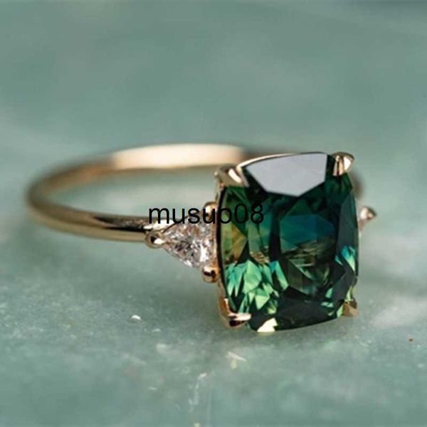 Anneaux De Bande Élégant Carré Émeraude Anneau pour Femmes Mode Or Couleur Incrusté Vert Zircon Anneaux De Mariage De Mariée Bijoux De Fiançailles J230602