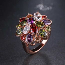 Anneaux Emmaya Design Unique Top vente couleur or Rose coloré AAA Zircon bijoux de mariage anneaux de fleurs bijoux pour femmes cadeau fête 240125