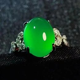 Anneaux de bande Empereur vert Jade anneaux femmes guérison pierre précieuse bijoux fins véritable Myanmar jadéite Zircon Jade luxe bague de mariage réglable 231218
