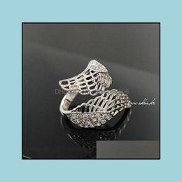 Anillos de banda Compromiso Moda clásica Plateado Romántico Fl de alas de ángel de cristal Anillo Lujoso Entrega de gota 2021 Jewelr Carshop2006 Dh3Fn