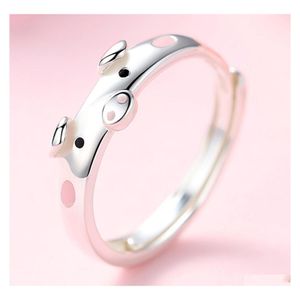 Bandringen Epoxy Creative Cute Pink Red Men Sieraden Liefhebbers Geschenken Lucky Piggy Animal Paar Opening Ring Drop Delivery Dhr3c