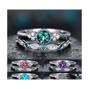 Bandringen est aankomst cz diamanten ring voor vrouwen sier colorf ronde verlovingsringen set mode bruiloft jeweltines dag cadeau dhxgg