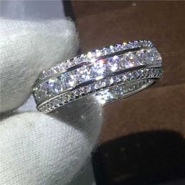 Anneaux de bande Éterne Round Full Laboratory Diamond Ring Platinum Engagement Anneau de mariage Bonne Jean-Jewelry J240527