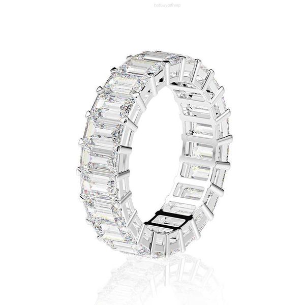 Anillos de banda Eternity Emerald Cut Lab Diamond Ring 925 Anillos de boda de compromiso de plata esterlina para mujer Regalo de joyería