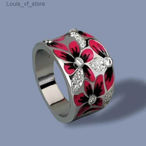 Bands anneaux style ethnique classiques pour les femmes couleurs argentées fleur de fleur en métal incrusté de pierres blanches anneau bijoux de mariage H240424