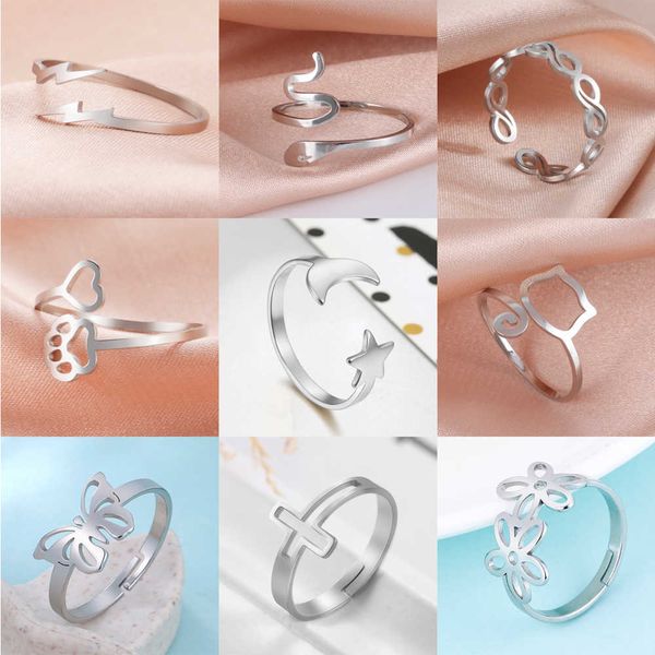 Anillos de banda EUEAVAN 7pcs Juego de anillos ajustables para mujeres Niñas Acero inoxidable Luna Estrella Cruz Infinito Anillos de dedo Moda Compromiso Regalos G230327