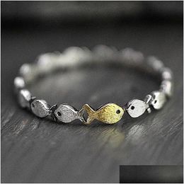 Bands anneaux européen américain mode sier gol ton simple sonne de poisson mignon double couleur animale empilable animal fille fille femmes bijoux dro dhcwz