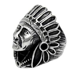 Bandringen Europese en Amerikaanse retro punk Indian Chief Index Finger Ring Instroom van mensen Noninteam Men Women Titanium Steel D DHSHR