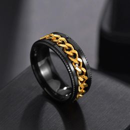 Anneaux de bande Bague de chaîne rotative en acier titane européen en relief bijoux pour hommes livraison directe OTRHP