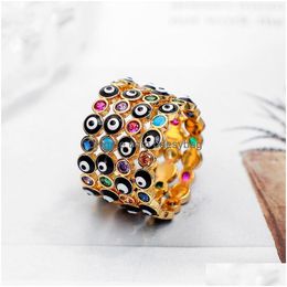 Bandringe Evil Eye Mode Metall Gold Farbe Kristall gepflastert Blauer Stein Ring Türkischer Schmuck für Frauen Festival Drop Lieferung Schmuck Ri Dhosc