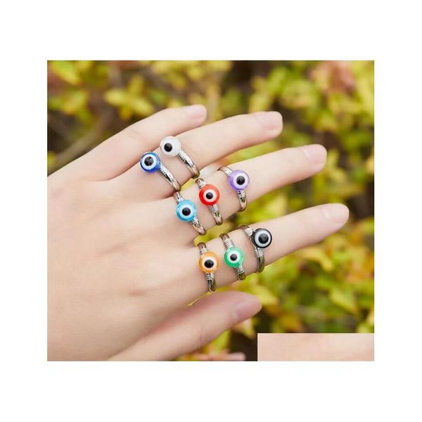 Anillos de banda Evil Eye Finger para mujeres Regalo Turco Lucky Tejido a mano Alambre de cobre Anillo abierto Venta al por mayor Drop Entrega Joyería Dh9Cq