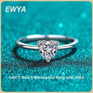 Bandringen Ewya 052CT GRA Certified Hart Cut Moissanite Ring For Women Girl Diamond 925 Sterling Silver Rings trouwring Fine Jewelry Z0509