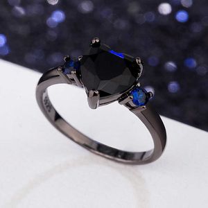 Bande Anneaux Exquis Mode Femmes Éblouissant Noir Coeur De Luxe Amour Coeur Cristal Diamant Bague Bijoux Fête Banquet Anniversaire Cadeau Jewe G230213