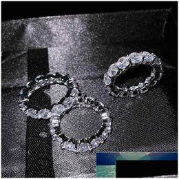 Bandringen Exquise Luxury Round S925 Siery Inlay FL Dazzling Moissanite Fashion Jewelry for Women Party Birthday G Dhgarden Dhyp0