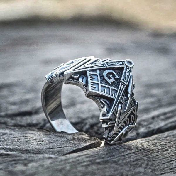 Anillos de banda EYHIMD Hombres Anillo de masón Anillos de símbolo masónico de acero inoxidable Masonería Caballeros Templarios Joyería 240125