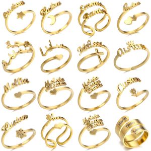 Anillos de banda Anillo familiar para hombres Mujeres Personalizado Doble nombre Joyería personalizada Acero inoxidable Ajustable Pareja Regalo 230718