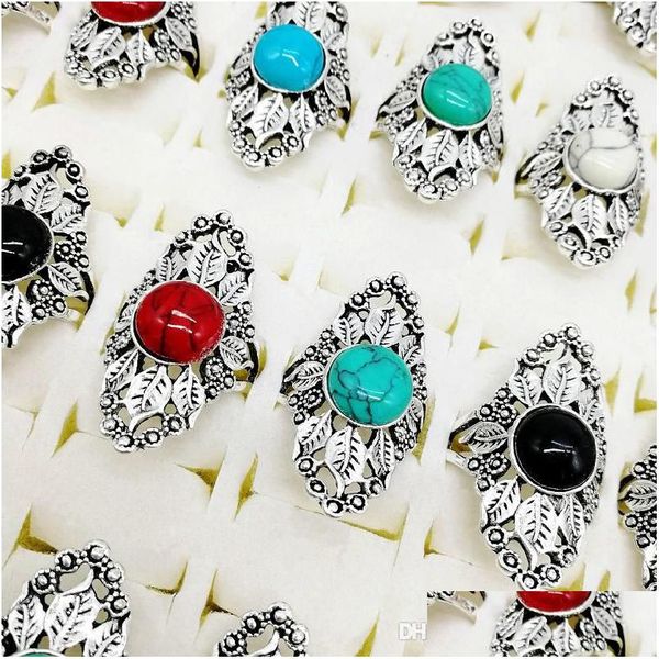 Anneaux de bande Mode 100pièces / lot Turquoise Bague Mix Style Grande Taille Antique Sier Punk DIY Vintage Bijoux Fit Femmes Hommes Cadeaux Drop D Dhzji