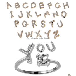 Band Ringen Mode 26 Beginletters Verstelbare Ringen Voor Vrouwen Kristal Engels Alfabet Goud Sier Ring Sieraden Gift Drop Delivery J Dhjej