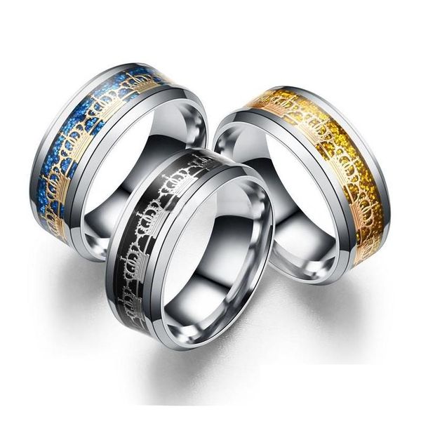 Anneaux de bande Mode 316L Titane Acier Or Sier Bague Couronne Bijoux En Acier Inoxydable Pour Hommes Seigneur Amoureux De Mariage Drop Livraison Bijoux Bague Dhitb