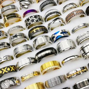 Band Rings Mode 50 pièces/lot en acier inoxydable bande anneau titane cristal strass bagues taille 6 à 11 cadeau de mariage bijoux ajustement