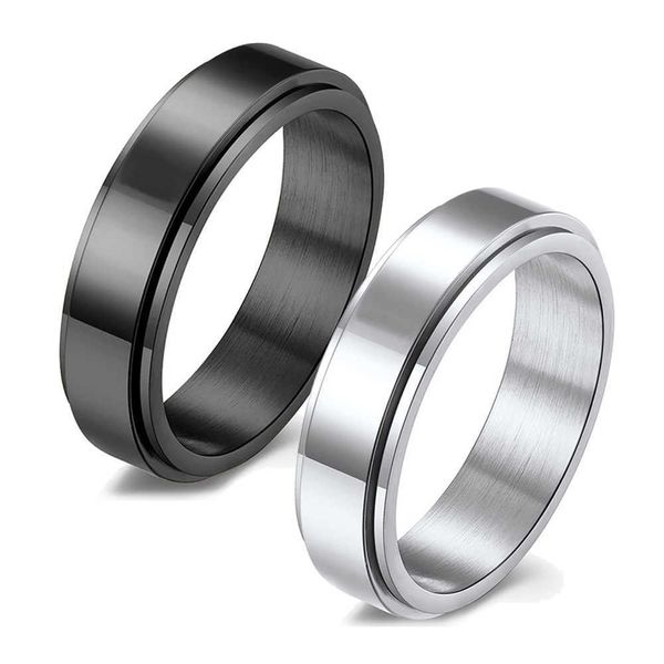 Bande Anneaux Mode 6mm En Acier Inoxydable Anxiété Anneau pour Femmes Hommes Spinner Fidget Anneau Anti-Stress Tendance Punk Bande De Mariage Bijoux Cadeau AA230306