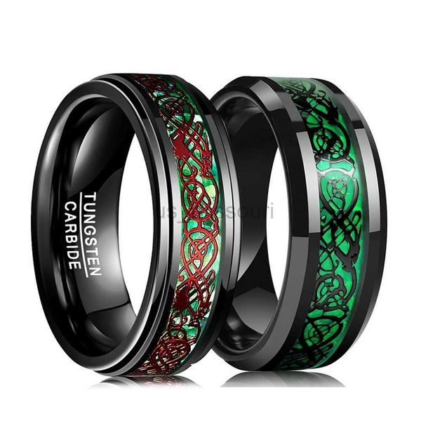 Bande Anneaux De Mode 8mm Hommes Noir Carbure De Tungstène Anneaux Rouge Celtique Dragon Vert Fibre De Carbone Hommes En Acier Inoxydable Bague De Mariage Bijoux J230531