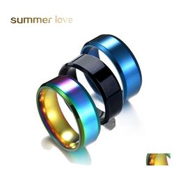 Anneaux de bande Mode 8mm Rainbow Bague pour hommes Femmes Titanium Steel Mariage Fit Taille 513 Bijoux Cadeaux Drop Livraison Otmpw