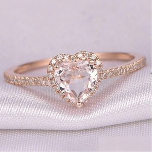 Anneaux de bande Mode Cristal Coeur En Forme De Mariage Anneaux Pour Femmes Rose Or Dames Bague De Fiançailles Bijoux Cadeaux De Fête Accesso Dhgarden Otdsb