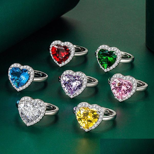 Anillos de banda Anillo de bodas en forma de corazón de cristal de moda para mujer Oro rosa Compromiso de damas Joyería ajustable Regalos de fiesta Accesorio Dhda0