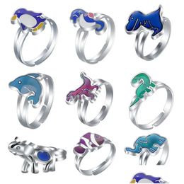 Bandringen mode schattig dier thermochrome heren ring ontwerper beer dolfijn dinosaurussen sier voor vrouw feest Zuid -Amerikaanse sieraden g dhbgq