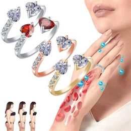 Anneaux de bande Fashion Double Heart Love Quartz Crystal Ring Ionix Thérapie Quartz Ring Open pour les femmes Thérapie pour la perte de poids Lymphatique Ringl240105