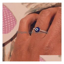 Anneaux de bande Mode Evil Eye Réduire la pression Bague en verre perlé pour les femmes Exquis Relax Anxiété Fidget Méditation Anneaux réglables Juif Dhv5G