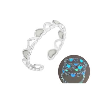 Bande Anneaux De Mode Anneau Ouvert Fluorescent Pour Les Femmes 3 Couleurs Glow In The Dark Coeur Lumineux Mignon Femelle À La Mode Parti Bijoux Cadeau Drop Dhx04