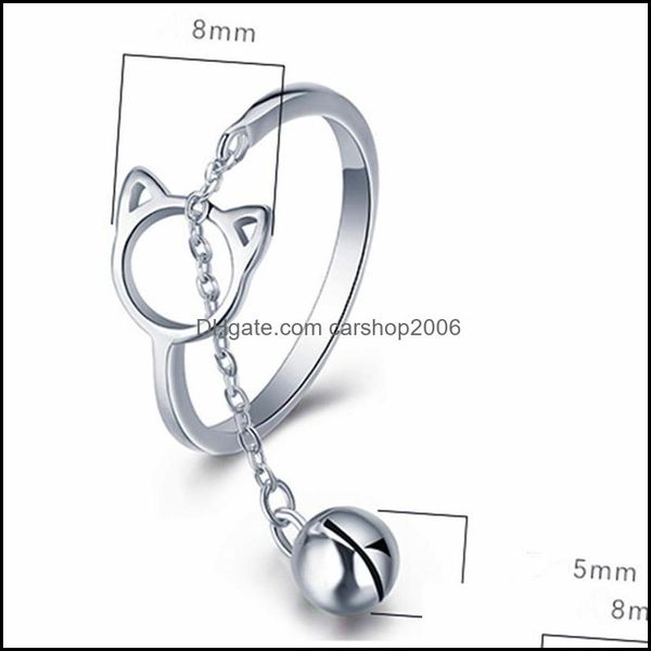 Anillos de banda Moda Fresco Hueco Lindo Oreja de gato Dedo Anillo abierto Diseño Joyería Campana Colgante Señoras Joven Regalo ajustable Ch Carshop2006 Dh3Pz