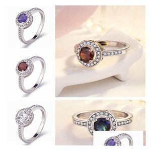 Bagues de bande Mode Filles Rouge Ruby Cz Zircon Pierre Sier Bague Bleu Blanc Daimond Lady Femmes Bijoux Pour Engagement Drop Livraison Dhgw9