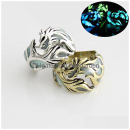 Band Ringen Mode Glow In The Dark Vintage Retro Heren Lichtgevende Draak Vorm Vinger Ring Voor Mannelijke Punk Sieraden Gift drop Levering Dhqil