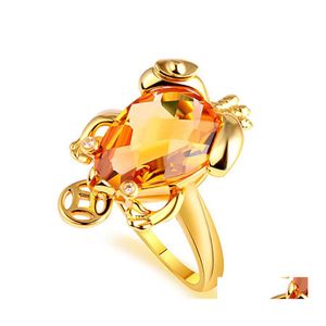 Anillos de banda Innovación de moda Mascota Sapo Chapado en oro amarillo de 18 quilates Rosa Citrino Anillo de oro Diamante Piedra preciosa Joyería de entrega de gota abierta Dhyzd