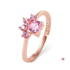 Bandringen mode -sieraden verstelbare kat voetafdruk poot ring dier zirkoon drop levering dhau2