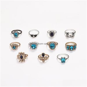 Bandringen mode -sieraden blauwe zwarte neushoorns dubbele kleur ring set knokkel ringen 11stcs/set drop levering dhewh